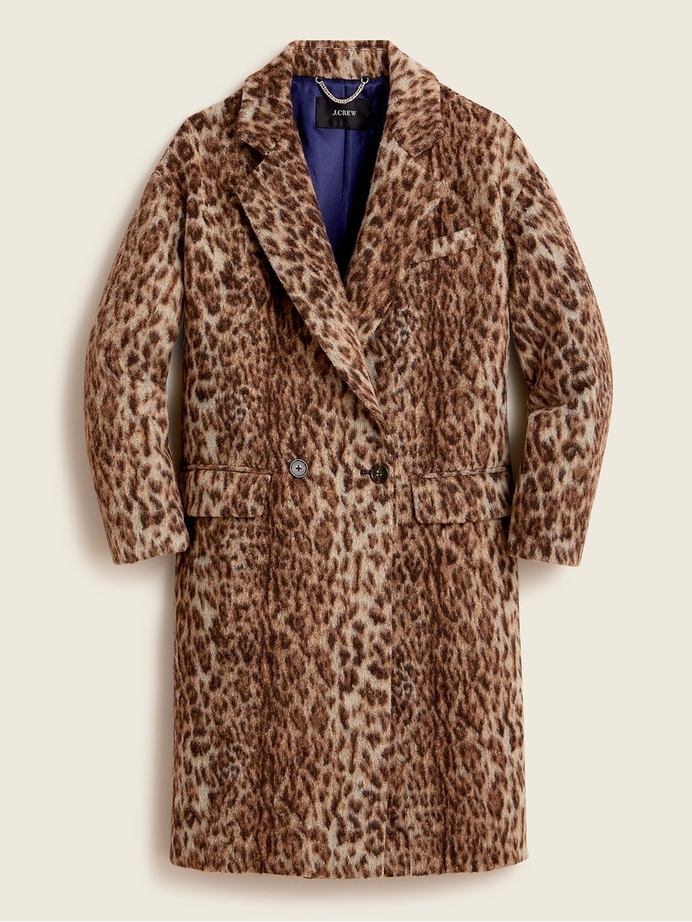J. Crew Oversized Brown Leopard Print Faux Fur Pea Coat Size L